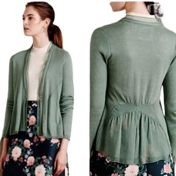 ANTHROPOLOGIE cardigan Angel of the North green Aral sweater S - Picture 11 of 11